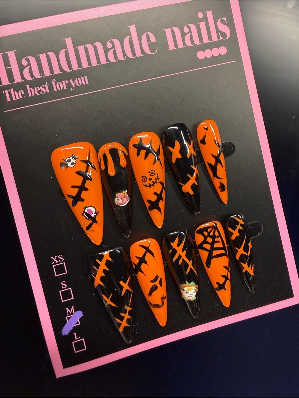Halloween Press-On Nails ā Orange & Black Medium